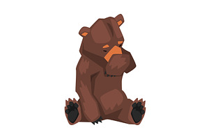 Cute Brown Grizzly Bear Sitting and, an Animal Illustration by TopVectors