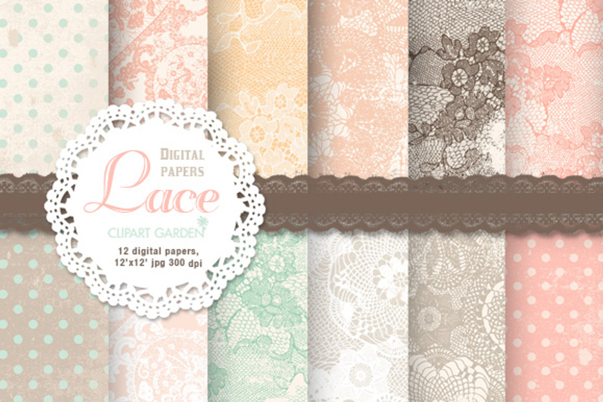 12 Lace patterned papers +editables