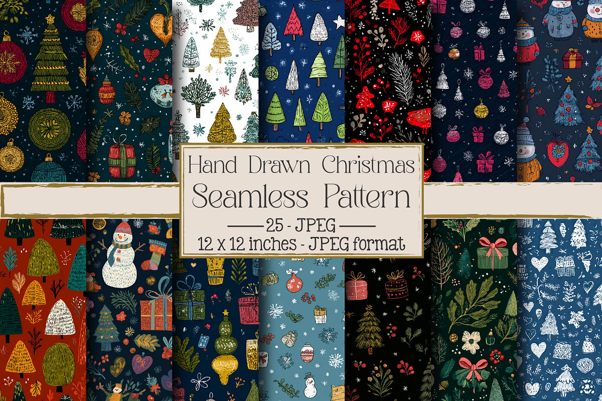 Hand Drawn Christmas Seamless Patter, a Texture Illustration by DreamPrint404