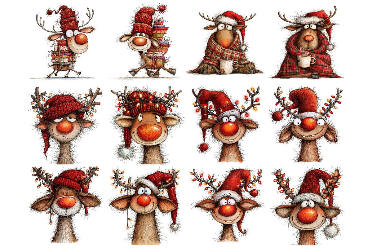 Quirky Christmas Reindeer Clipart, a Seasonal Illustration by Nicolle's Colorful Art (Photo 5 of 5)