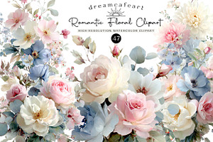 Romantic Pastel Floral Clipart Set, an Illustration by DreamCafeArt