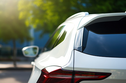 Closeup photo of a new white modern car, a Transportation Photo by AlyaAnd
