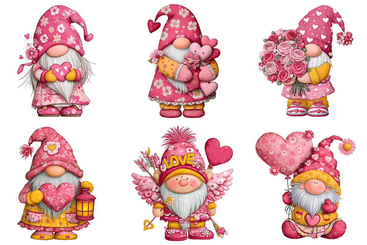 Pink Valentine Gnome Clipart, an Illustration by Dream Creation (Photo 4 of 6)
