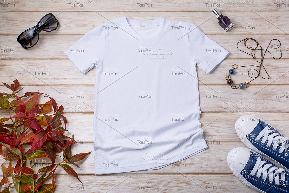 T-shirt mockup with blue sneakers., a Print Template by TasiPas (Photo 3 of 4)