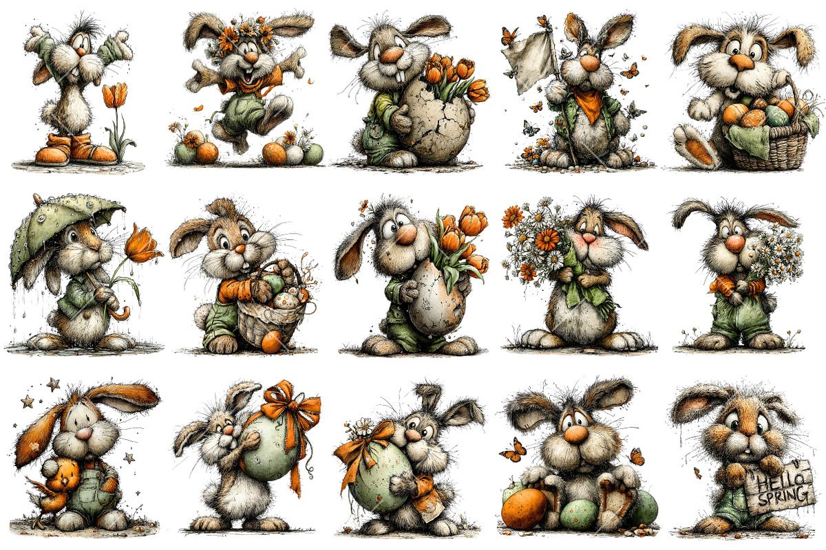 Whimsical Easter Bunny Clipart, an Illustration by OK Design (Photo 3 of 6)