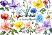 Charming Wild Flowers Watercolor Cli, an Illustration by Rose Art (Thumbnail 1 of 7)