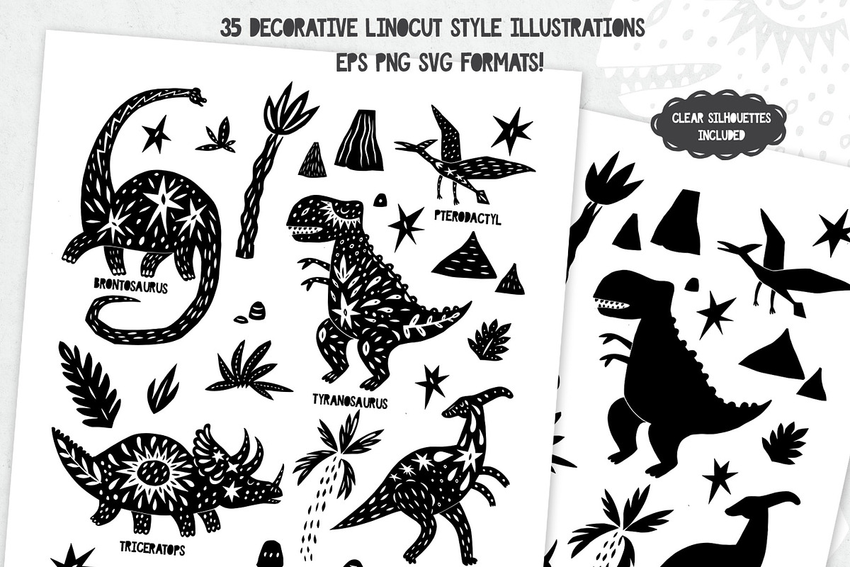 Linocut Dinosaurs Silhouettes, a Graphic by PicByKate (Photo 2 of 8)