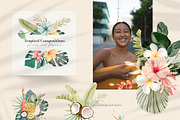 Tropical Flowers, Fruits and Leaves, a Decorative Illustration by Julia M. Watercolor (Thumbnail 4 of 14)