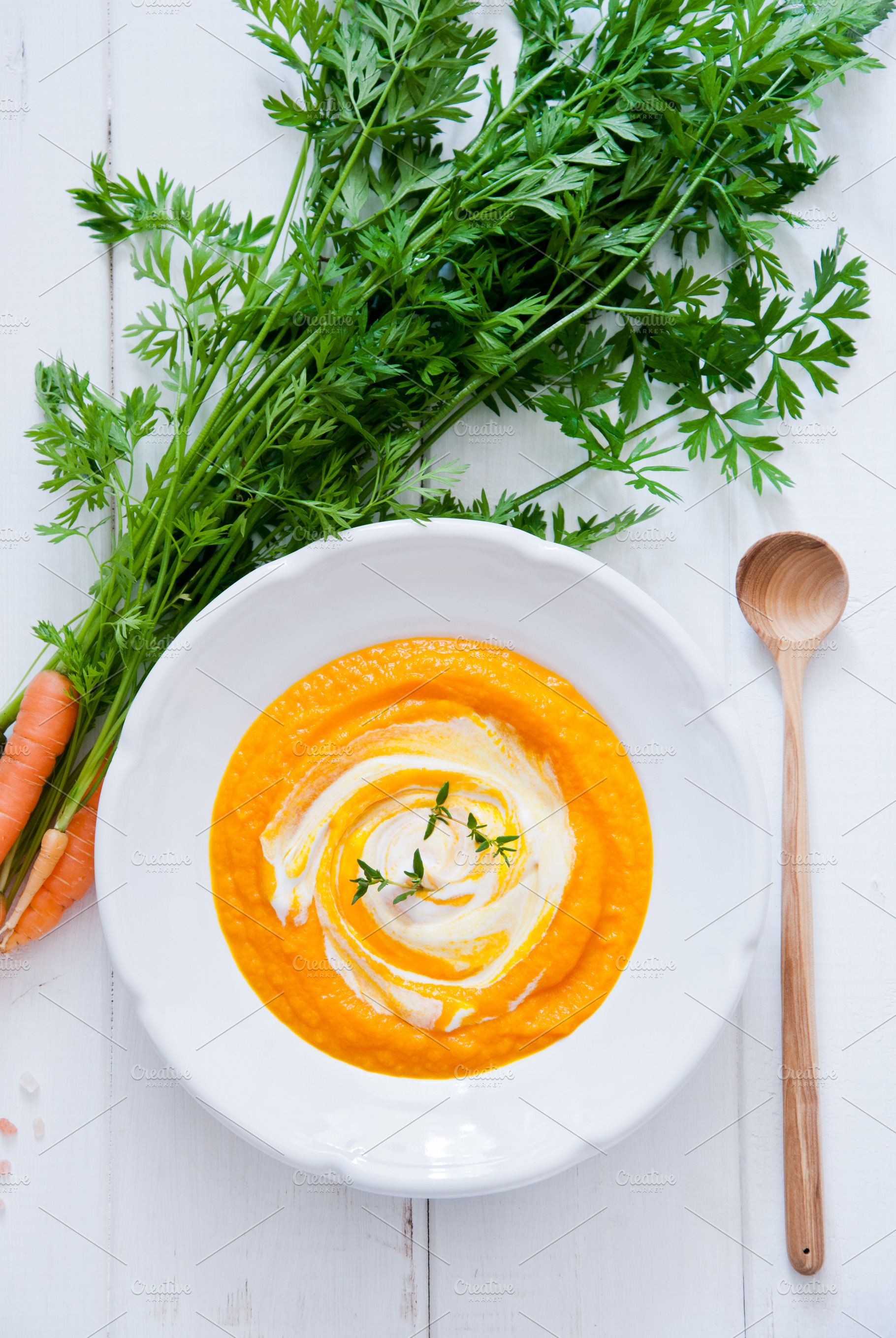 Creamy carrot soup containing appetizer, autumn, and carrot, a Food & Drink Photo by letterberry