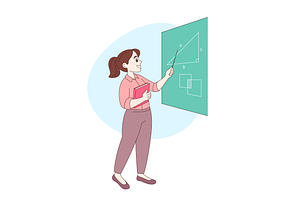 Young school teacher with a textbook, an Illustration by Cmeree