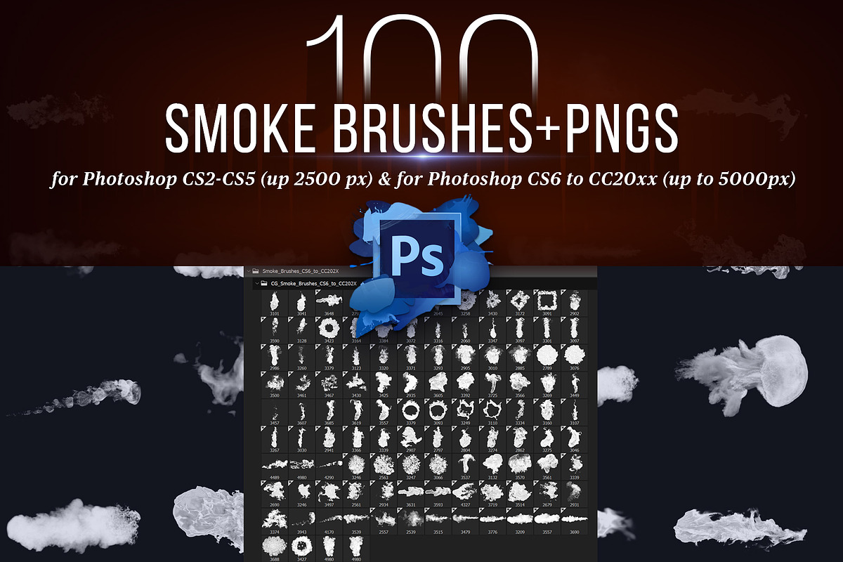 100 Photoshop Smoke Brushes + PNGs, a Brush Add-On by Creative Graphics (Photo 1 of 8)