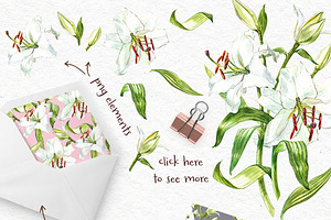 White Lilies Watercolor Clipart