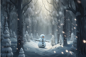 Serene Snowman Winter Forest