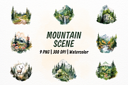 Mountain Scene Watercolor Clipart, a Wallpaper Graphic by New-School-Wave (Thumbnail 1 of 5)
