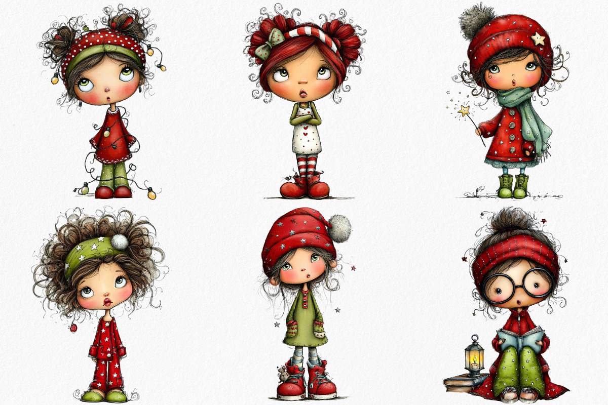 Quirky Christmas Girl Clipart Bundle, an Illustration by Canvas Craft (Photo 3 of 7)
