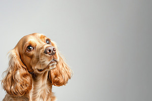 Cute golden cocker spaniel dog looking up with curious expressio, an Animal Photo by José Manuel Gelpi