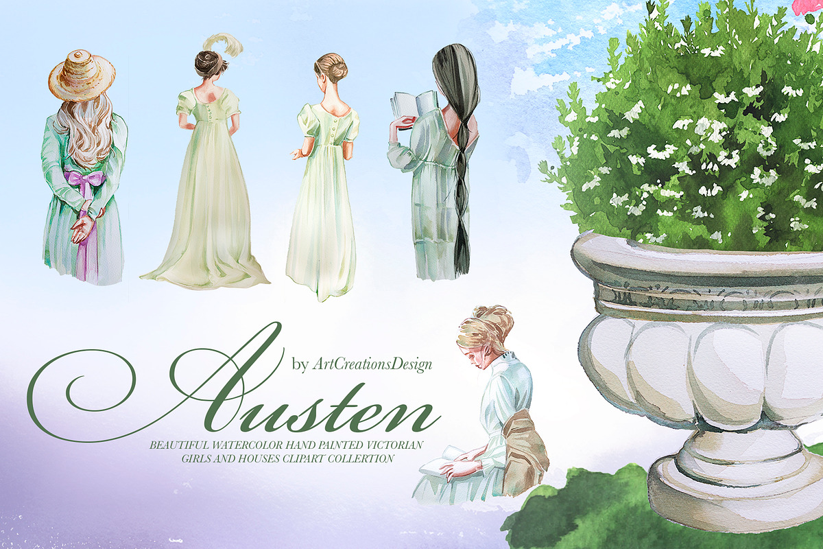 Watercolor Austen Clipart Set, a Person Illustration by ArtCreationsDesign (Photo 8 of 22)