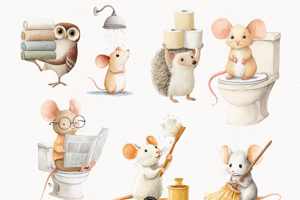 Cute Bath time Clipart- Woodland PNG, an Animal Illustration by PaintPixelCo (Photo 4 of 14)
