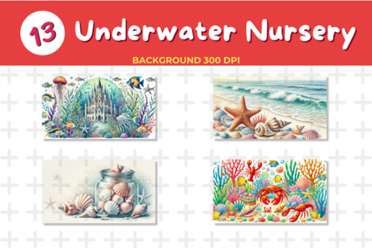 Watercolor Underwater Nursery Backgr, an Animal Illustration by John_Walker (Photo 1 of 5)