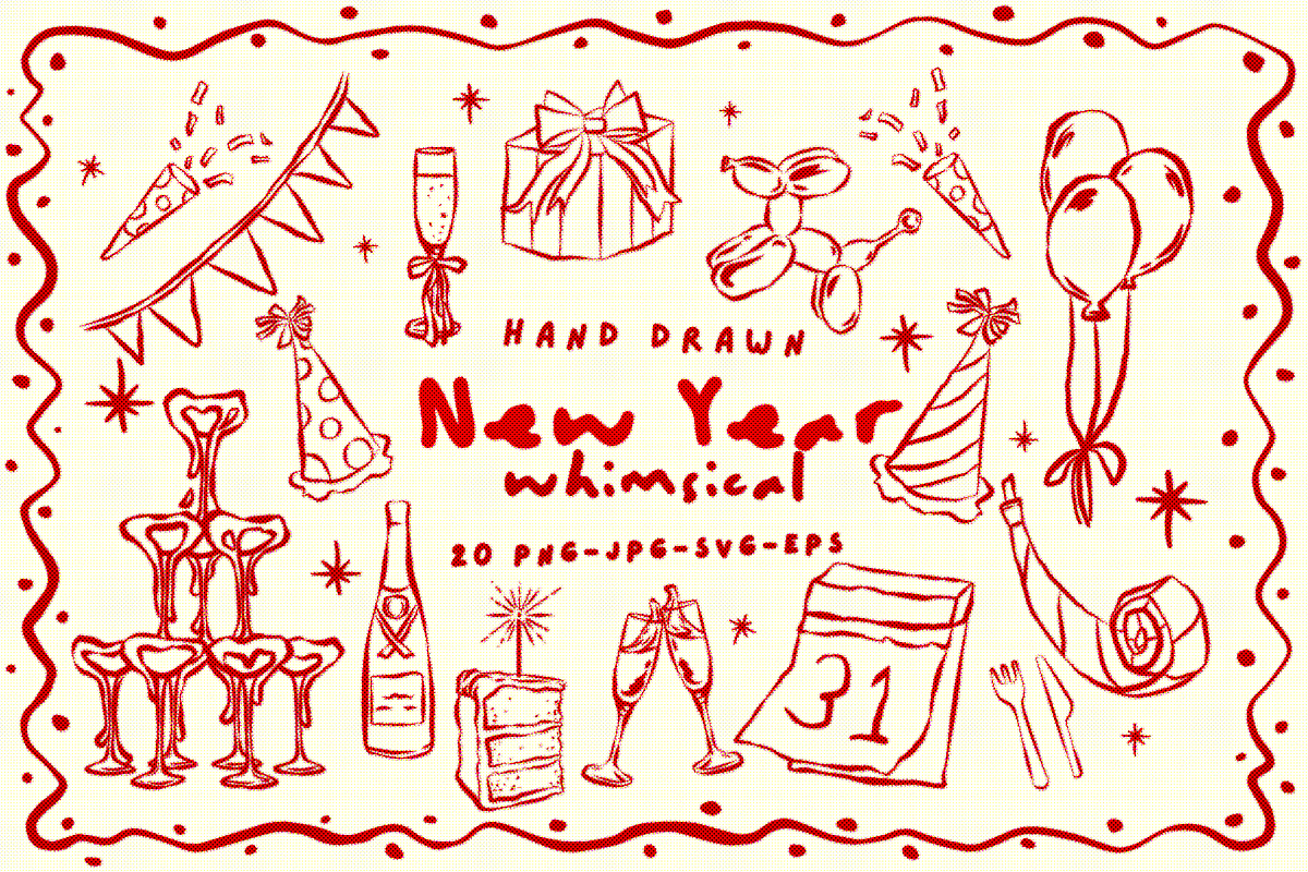 Hand Drawn New Year Whimsical, a Seasonal Illustration by CraftingOnSunday (Photo 1 of 4)