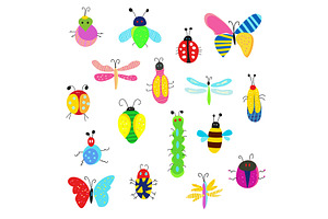 Insects Cute Set Vector