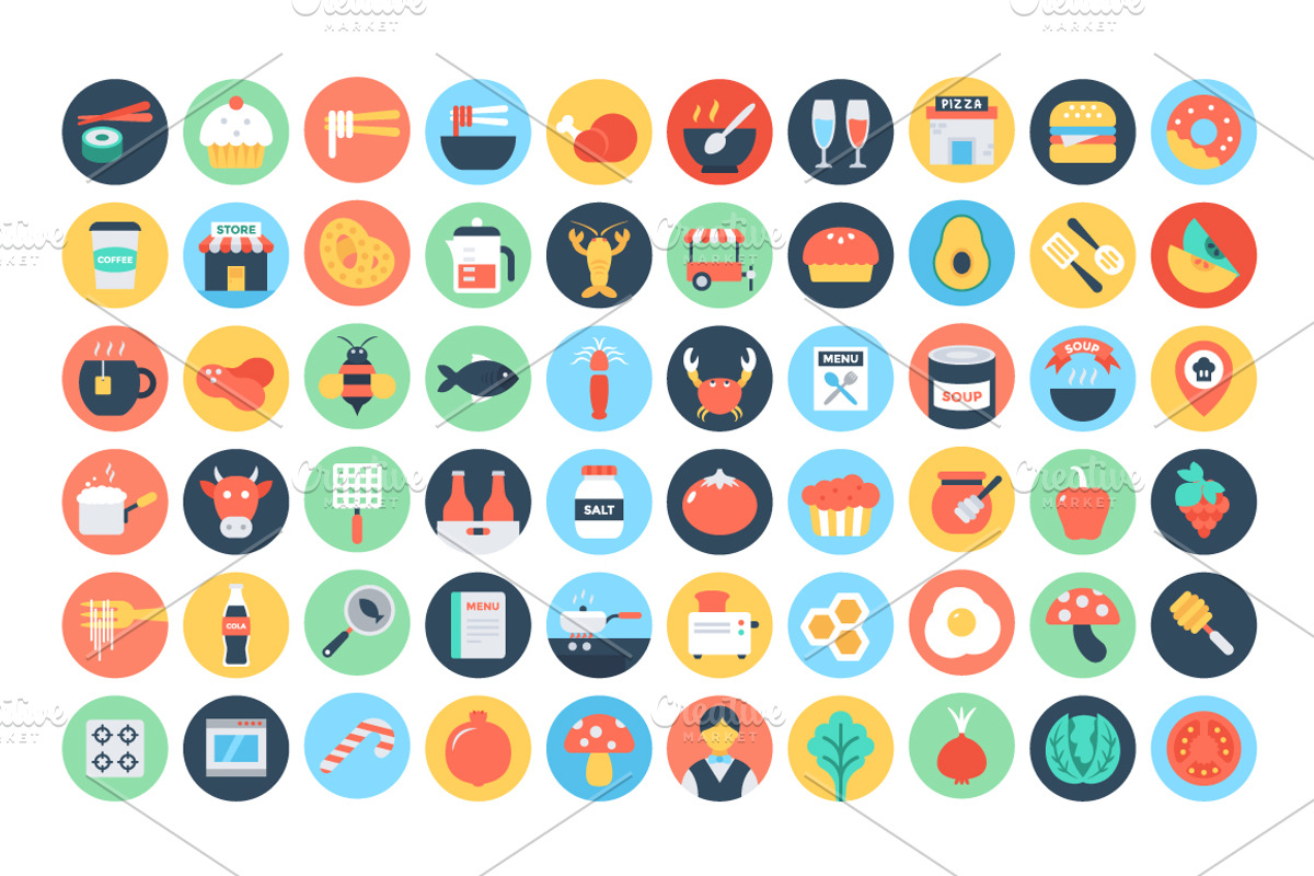 300+ Flat Food and Drinks Icons, an Icon by Vectors Market