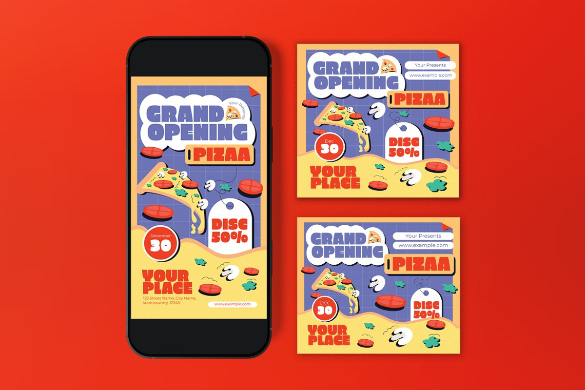 Cream Grand Opening Pizza Flyer Set, a Flyer Template by graphicook (Photo 3 of 3)