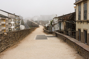 Ancient Roman Walls Walkway on a Foggy Day, Lugo, Spain, an Architecture Photo by Bepslabor