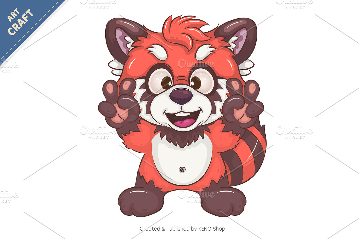 Cartoon Red Panda Peace, Love., an Animal Illustration by KENO Mascots (Photo 2 of 3)
