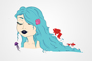 Blue hair mermaid character, an Illustration by Miira (Thumbnail 1 of 2)