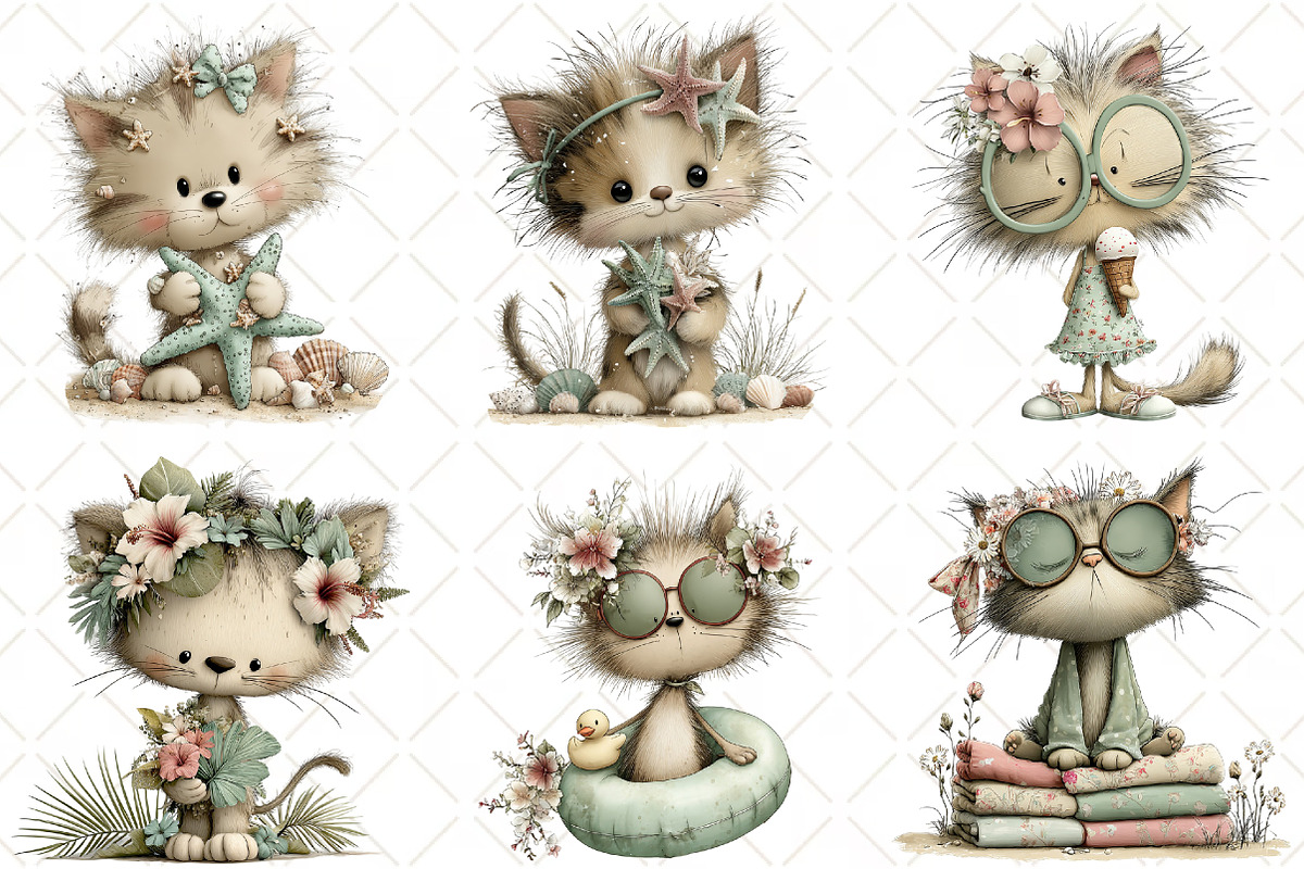 Whimsical Summer Cat Clipart, an Animal Illustration by Black Bird Studio (Photo 4 of 6)