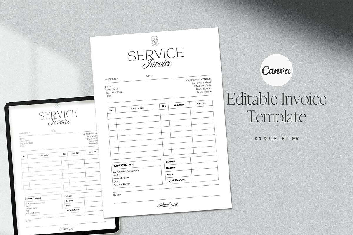 Editable Invoice Canva Template preview 2