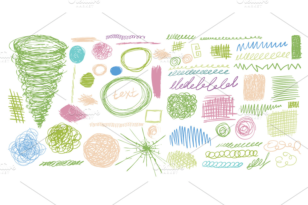Set of colorful brush-drawn shapes, an Illustration by Nenahliadava Design