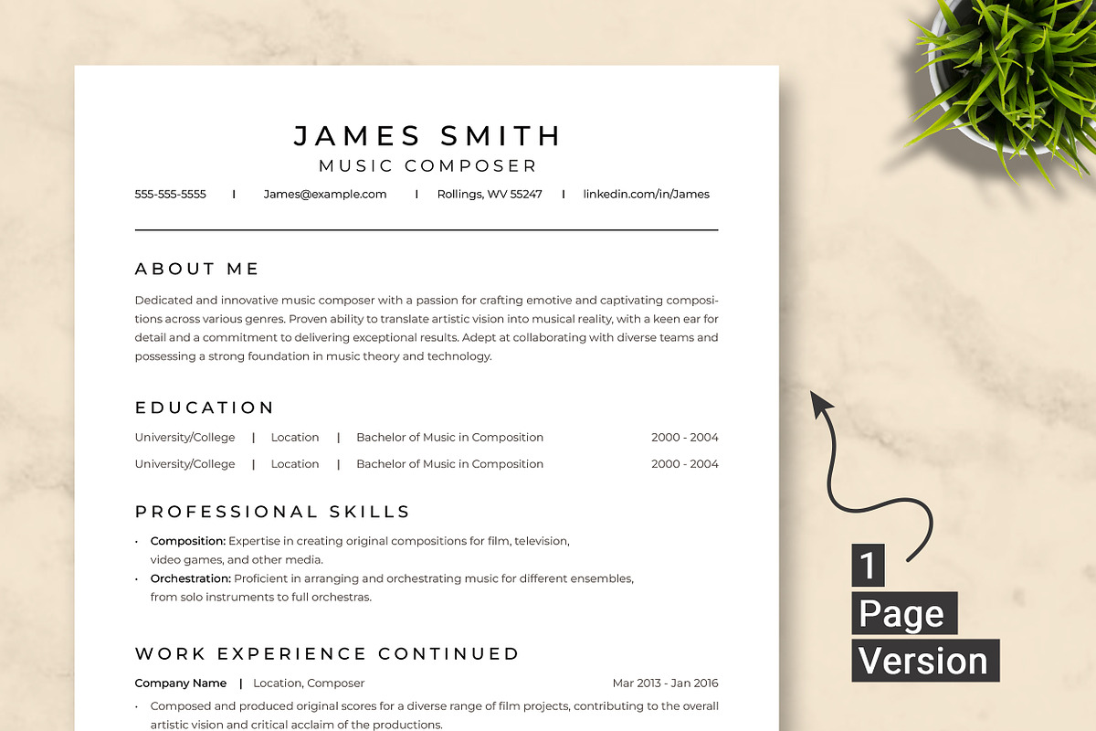 Music Composer Resume Template preview 2