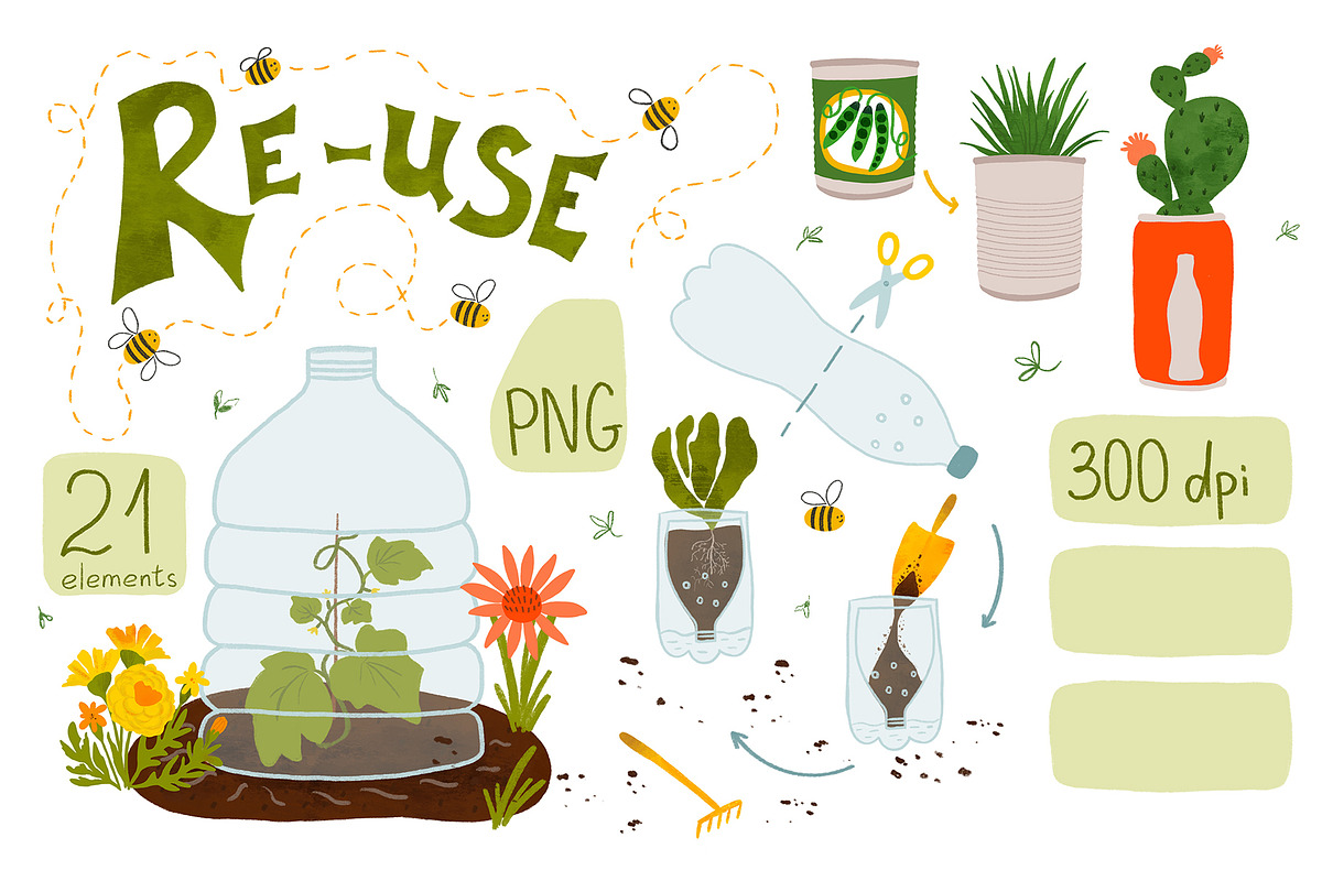 Zero waste Reuse plastic bottle set, an Education Illustration by Tani Kuzminka (Photo 1 of 4)