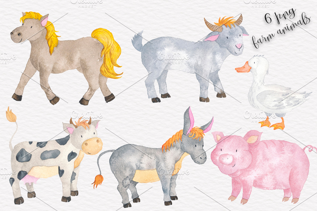 Farm Animals Watercolor kids, an Animal Illustration by Tanya Kart (Photo 3 of 5)