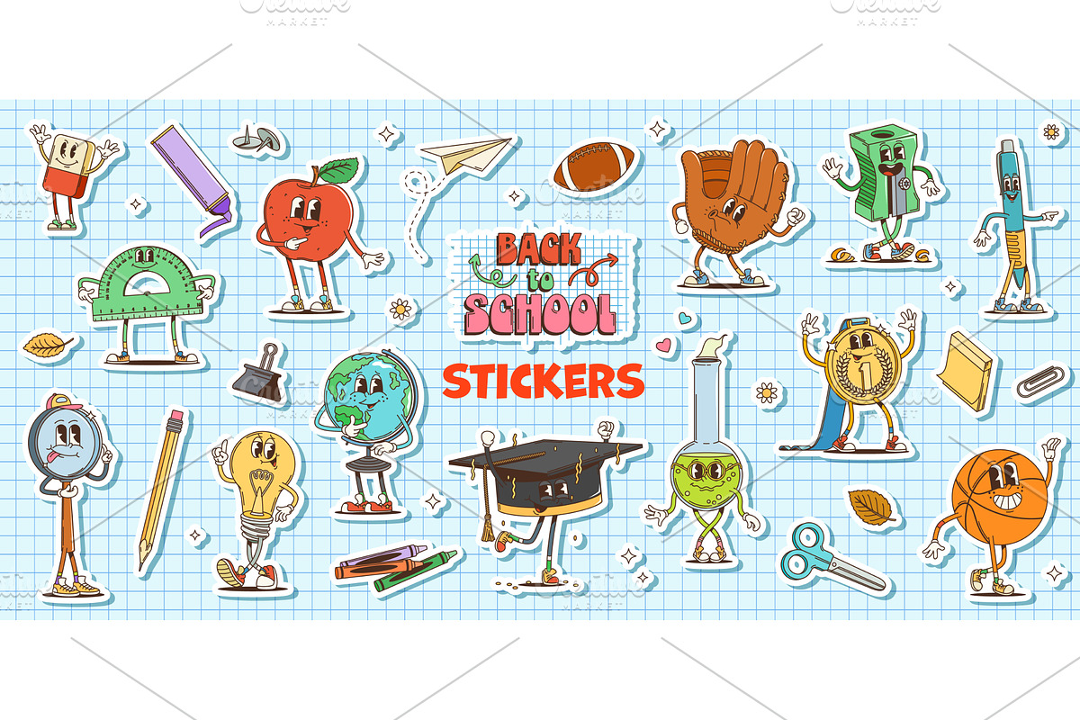 Groovy school education characters, an Education Illustration by Vector Tradition