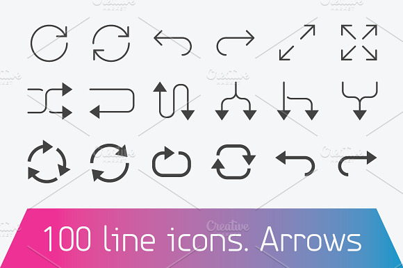 100 Line Icon Set Arrows.