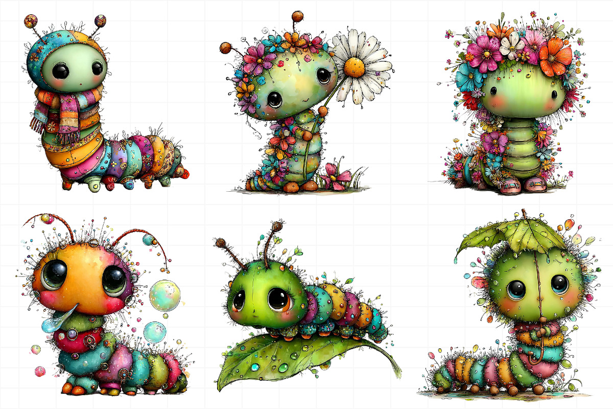 Cute Whimsical Caterpillar PNG Clipa, an Illustration by Daily.Designs (Photo 3 of 8)