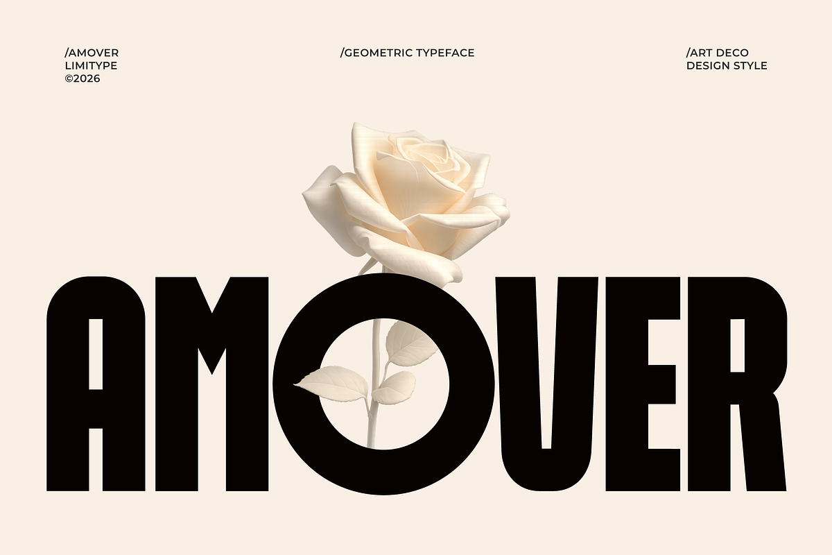 Amover - Bold Geometric Font, a Sans Serif Font by limitype (Photo 1 of 12)