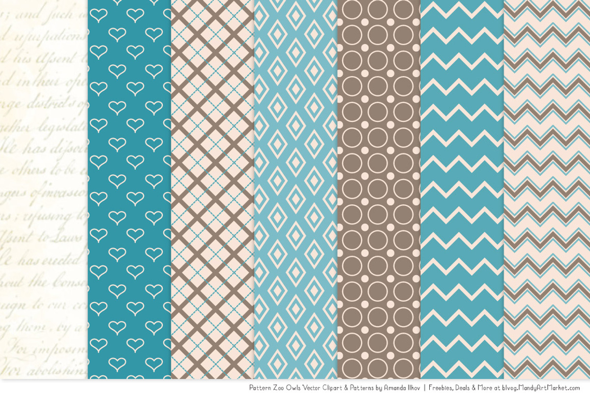 Vintage Blue Owl Clipart & Patterns, an Animal Illustration by Amanda Ilkov (Photo 4 of 4)
