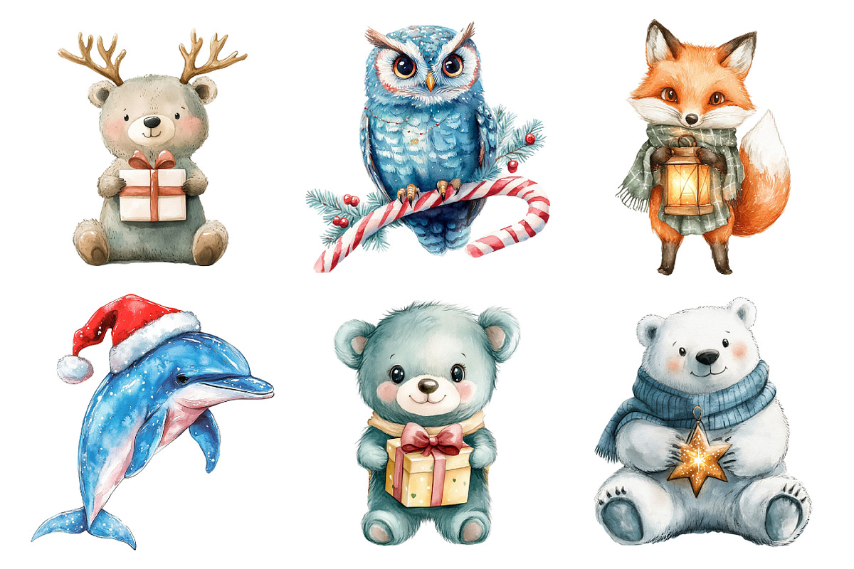 Cute Pastel Animal Christmas Clipart, an Illustration by Daily.Designs (Photo 2 of 4)