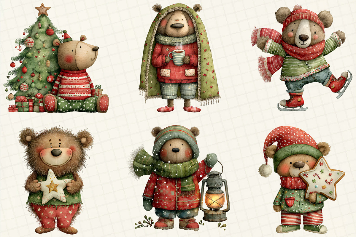 Christmas Teddy Bear Clipart, an Illustration by DreamCafeArt (Photo 3 of 7)