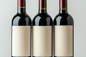 Three wine bottles with blank labels on a simple background, showcasing a minim, a Food & Drink Photo by AlyaAnd