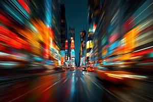 Times Square Night Speed Blur City L, a Photo by Pixeness Studio