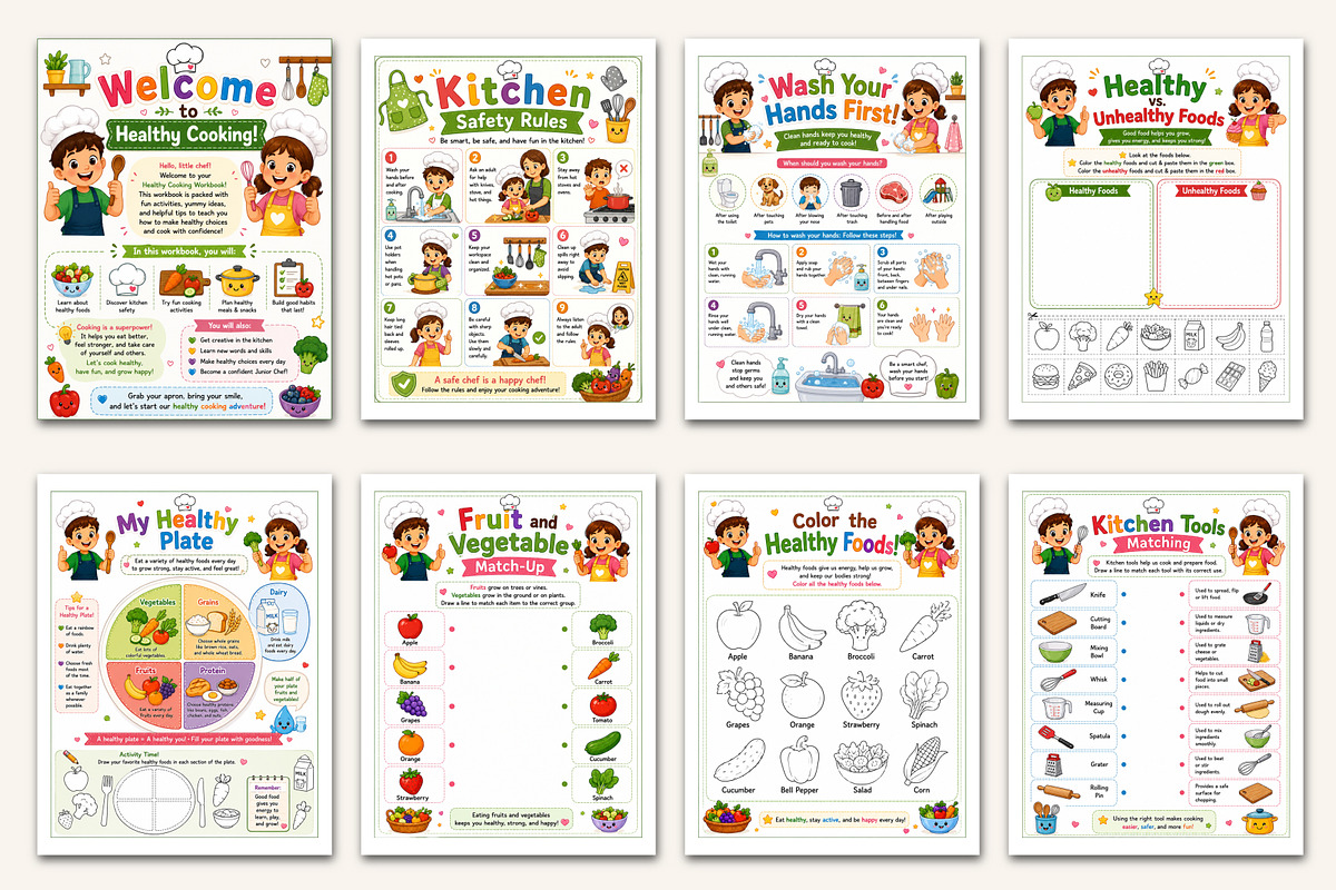 Healthy Cooking for Kids Workbook, a Stationery Template by Designmela01 (Photo 2 of 5)