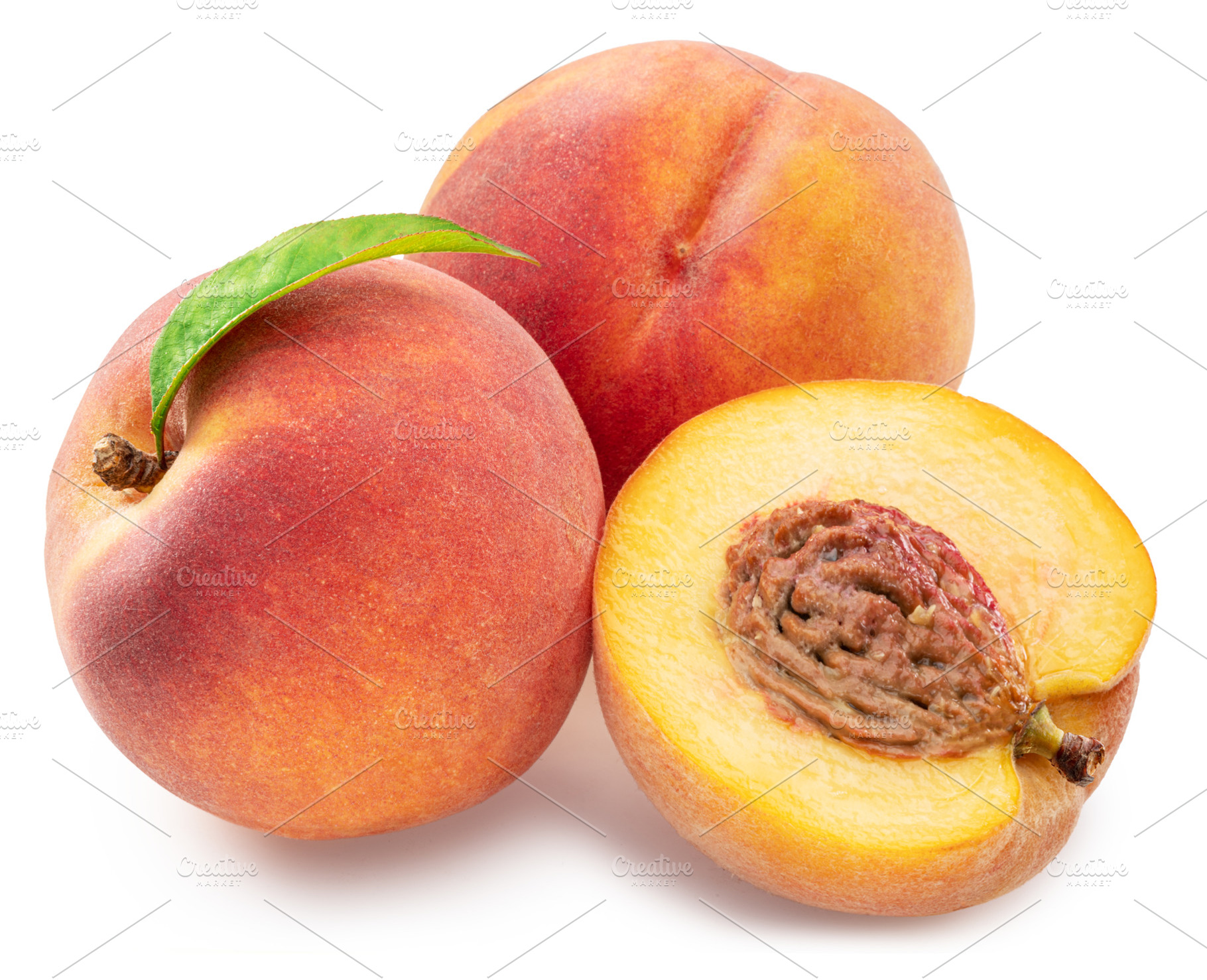 Ripe red peaches with juicy peach, a Food & Drink Photo by Volff