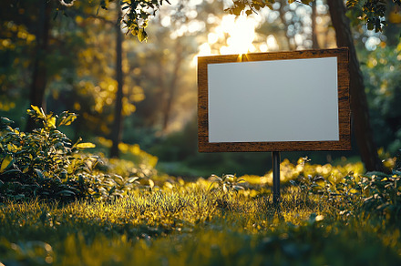 Empty wooden signboard in lush green forest with sunlight filter, an Animal Photo by José Manuel Gelpi