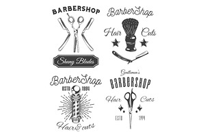 Barbershop Set Of Stickers, Labels