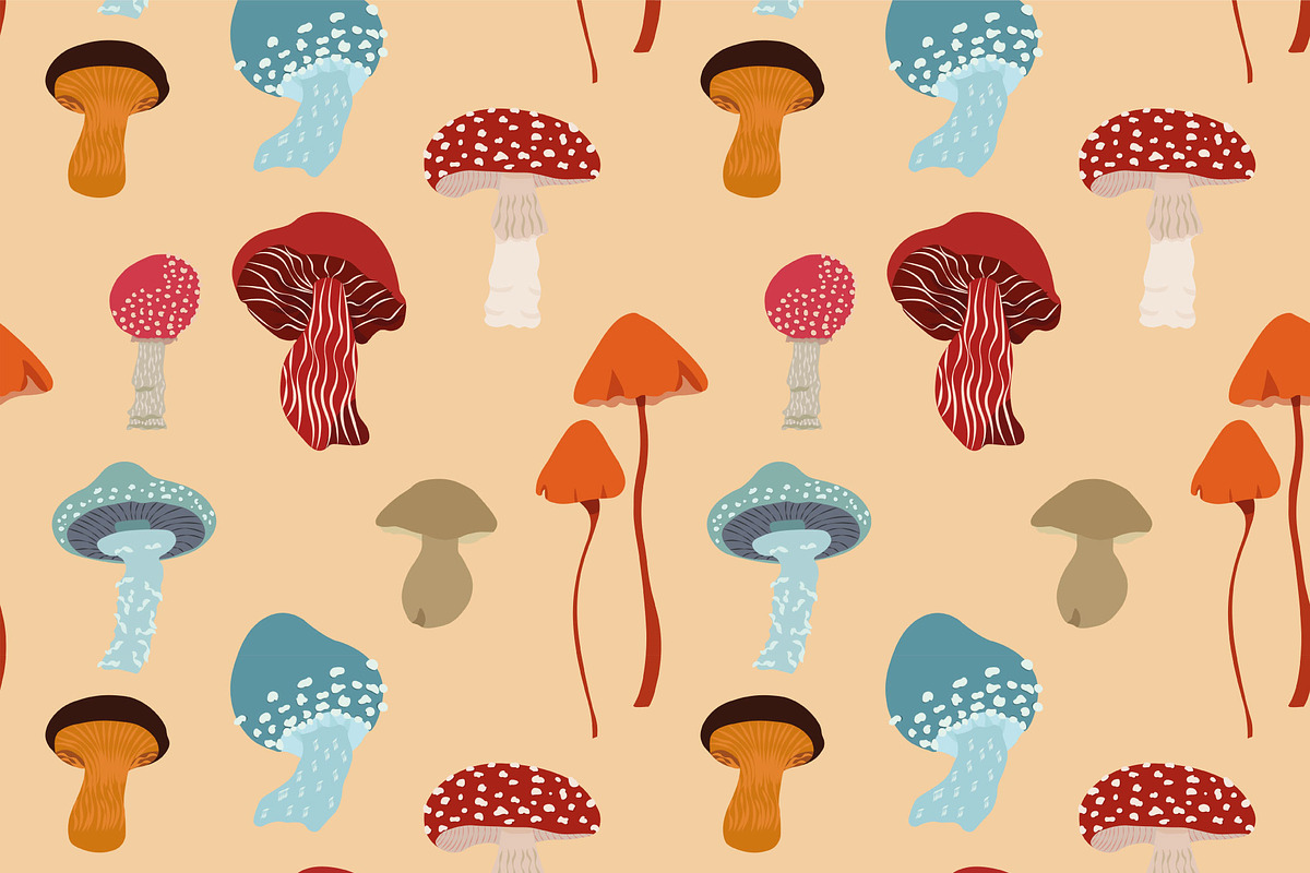 Seamless Mushroom Patterns, an Illustration by uStickery (Photo 6 of 7)